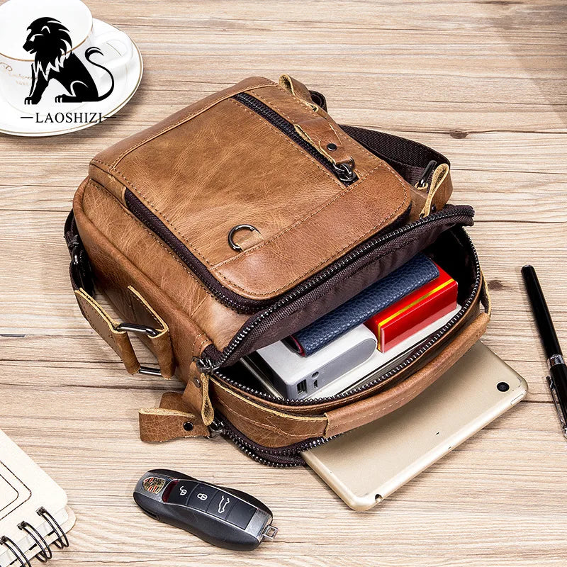 Bolso de Hombre 100% Cuero Genuino Bandolera Mensajero Cruzado Diseño Pequeño