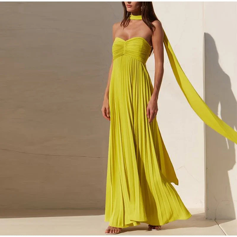 Vestido Largo Sin Tirantes con Cinta para Mujer, Sexy y Sin Espalda.