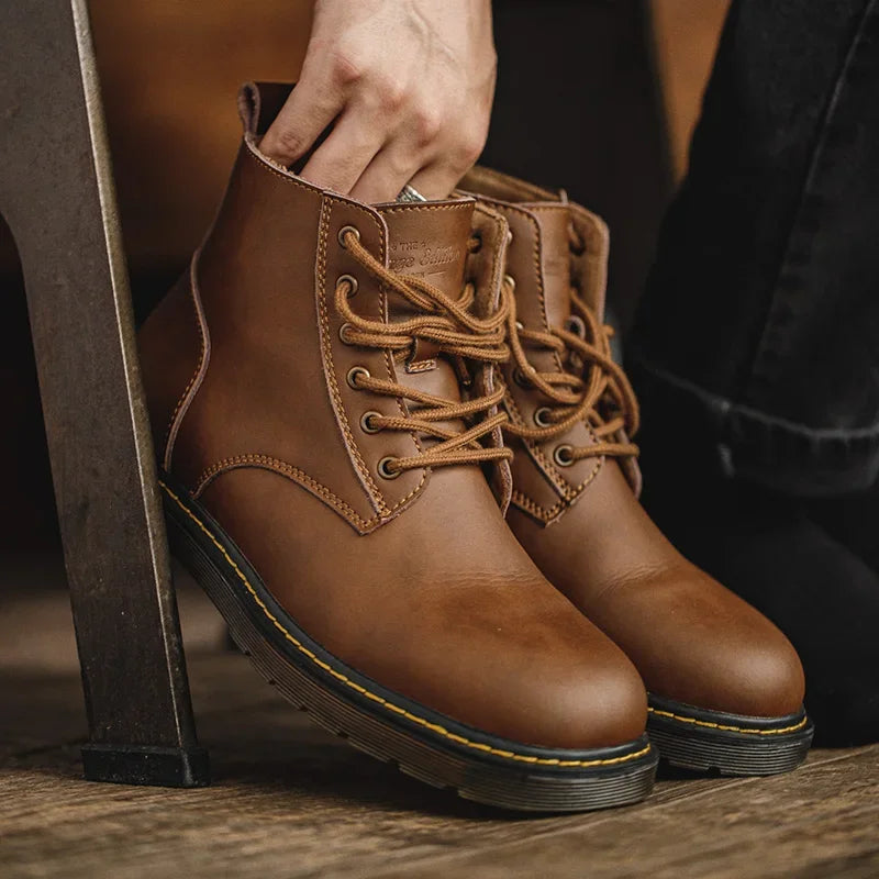 Botas de cuero para hombre, cómodas y cálidas para invierno, botas de motocicleta, botines, zapatos Oxford, botas de nieve y trabajo.