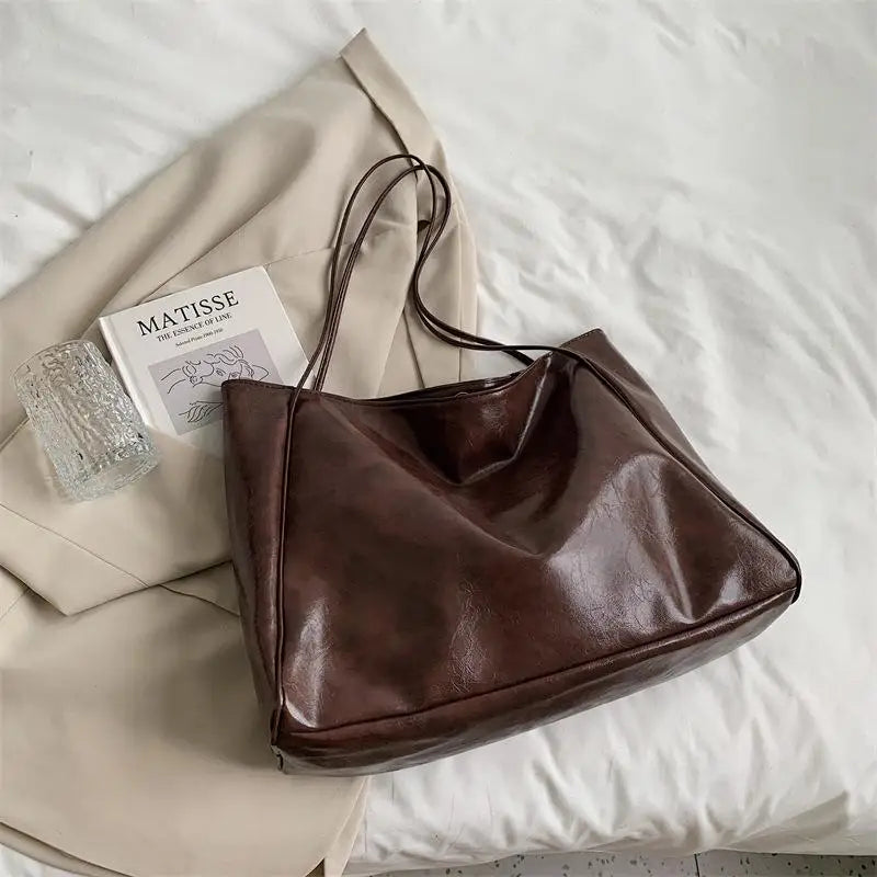 Bolso de Mano para Mujer – Bolso Retro de Cuero PU Suave, Gran Capacidad, Bandolera Casual y Portátil, Estilo Cubo