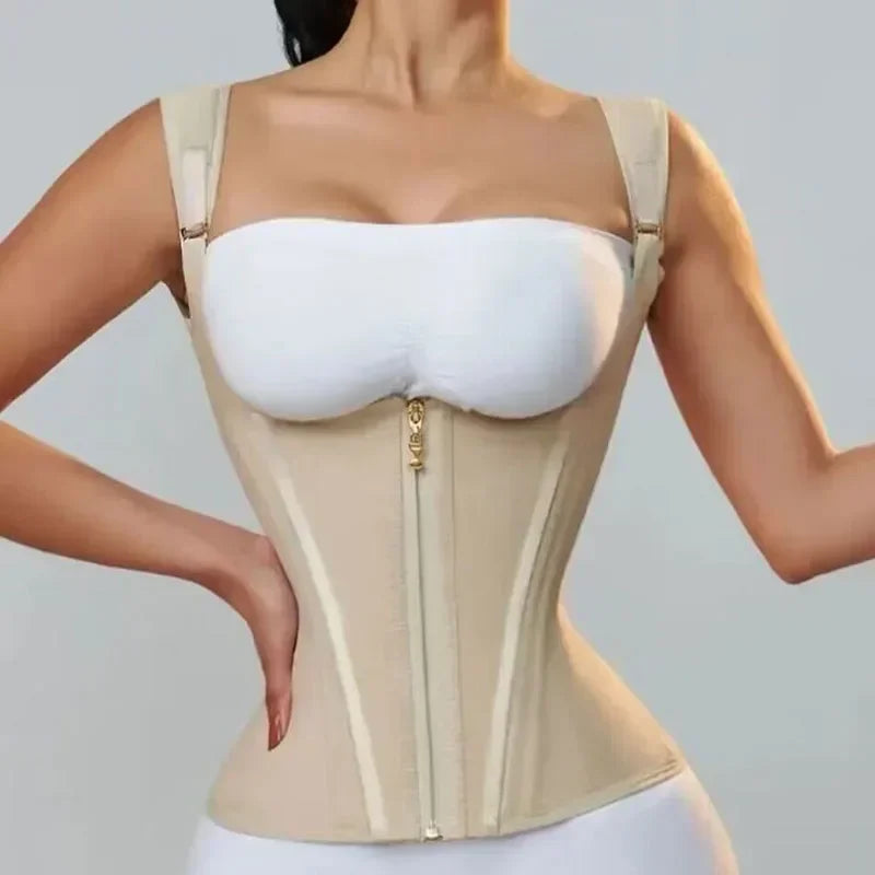 Faja Colombiana Doble Compresión con Cremallera y Broches Ajustables para Mujer