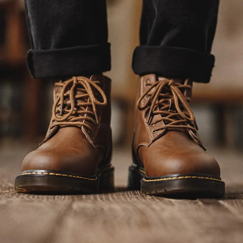 Botas de cuero para hombre, cómodas y cálidas para invierno, botas de motocicleta, botines, zapatos Oxford, botas de nieve y trabajo.