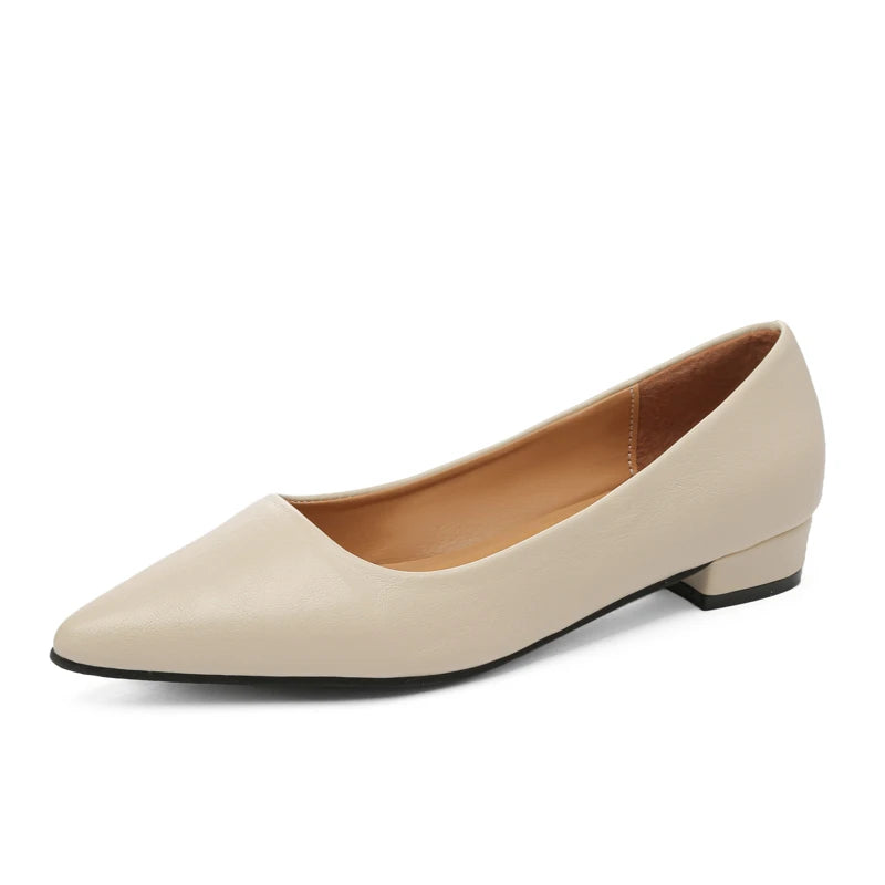 Zapatos de tacón cuadrado mujer punta afilada elegantes zapatos de vestir cuero