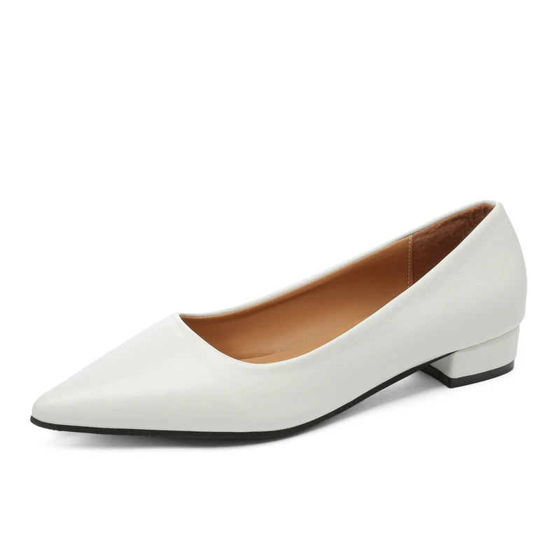 Zapatos de tacón cuadrado mujer punta afilada elegantes zapatos de vestir cuero