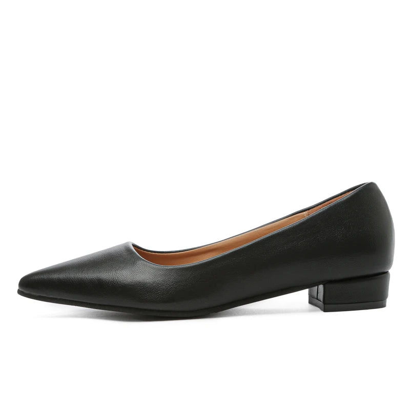Zapatos de tacón cuadrado mujer punta afilada elegantes zapatos de vestir cuero